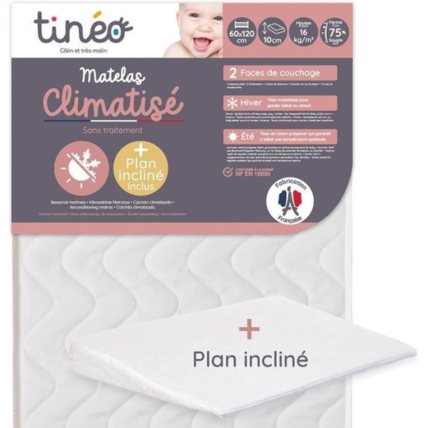 Matelas Climatisé TINEO 60x120 cm - Epaisseur 10 cm - Livre avec un plan incliné 15