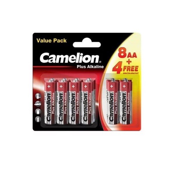 Pile Camelion Plus Alcaline LR6 Mignon AA (8 pièces+4 Gratuit)