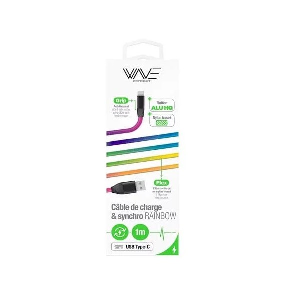 Câble DATA USB type nylon tressé 1 mètre rainbow