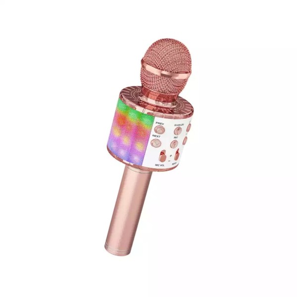 Microphone sans Fil Karaoké Ankuka bluetooth avec Lumières LED de danse or rose
