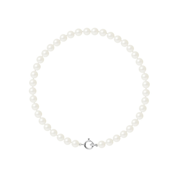 PERLINEA- Bracelet Perles de Culture Ronde 4-5 mm Blanc- Bijou Femme 