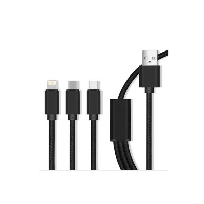 Câble USB noir 3 en 1 Maxlife micro USB – type C – Lightning 2A 1 M