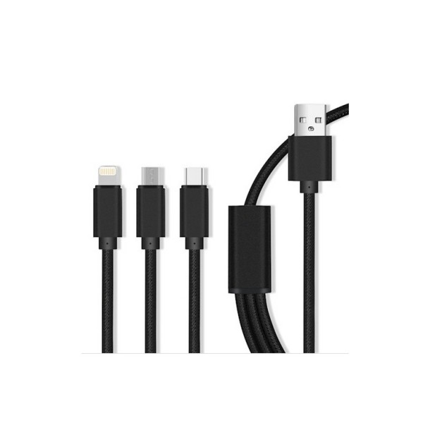 Câble USB noir 3 en 1 Maxlife micro USB – type C – Lightning 2A 1 M