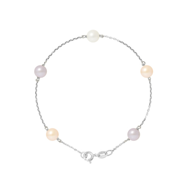 PERLINEA- Bracelet Perles de Culture Ronde 6-7  mm Multicolor- Bijou Femme 