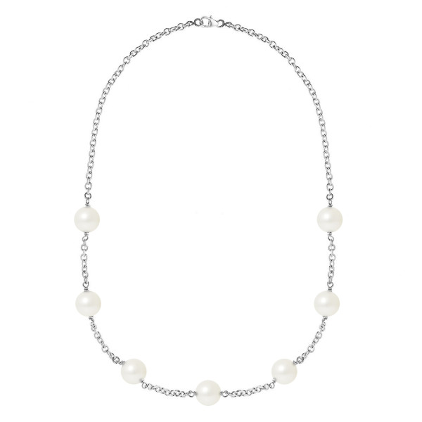 PERLINEA- Collier Perles de Culture- Diamètre 9-10 mm Blanc Naturel- Bijou Femme