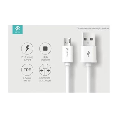 Câble USB vers micro USB – 1M Blanc en vrac – Normes CE Câble USB vers micro USB – 1M Blanc en vrac – Normes CE