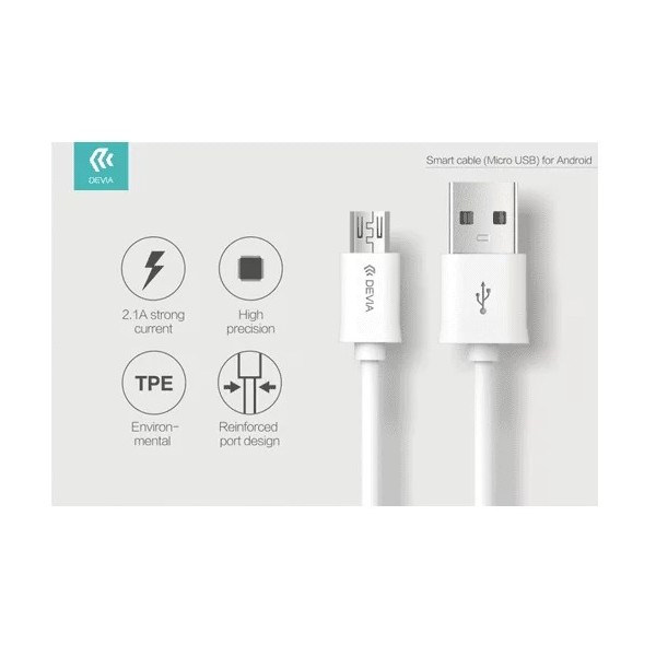 Câble USB vers micro USB – 1M Blanc en vrac – Normes CE